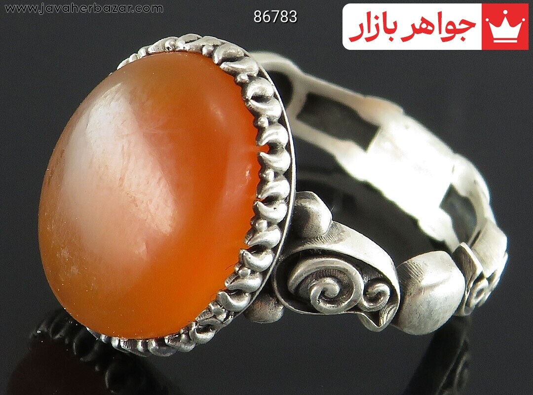 انگشتر نقره عقیق یمنی نارنجی اسپرت قلم مردانه