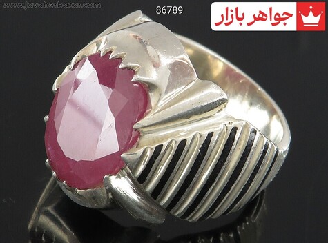 انگشتر نقره یاقوت قرمز الماس تراش شیک مردانه دست ساز - 86789