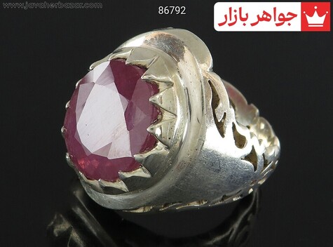 انگشتر نقره یاقوت قرمز الماس تراش لوکس مردانه دست ساز - 86792