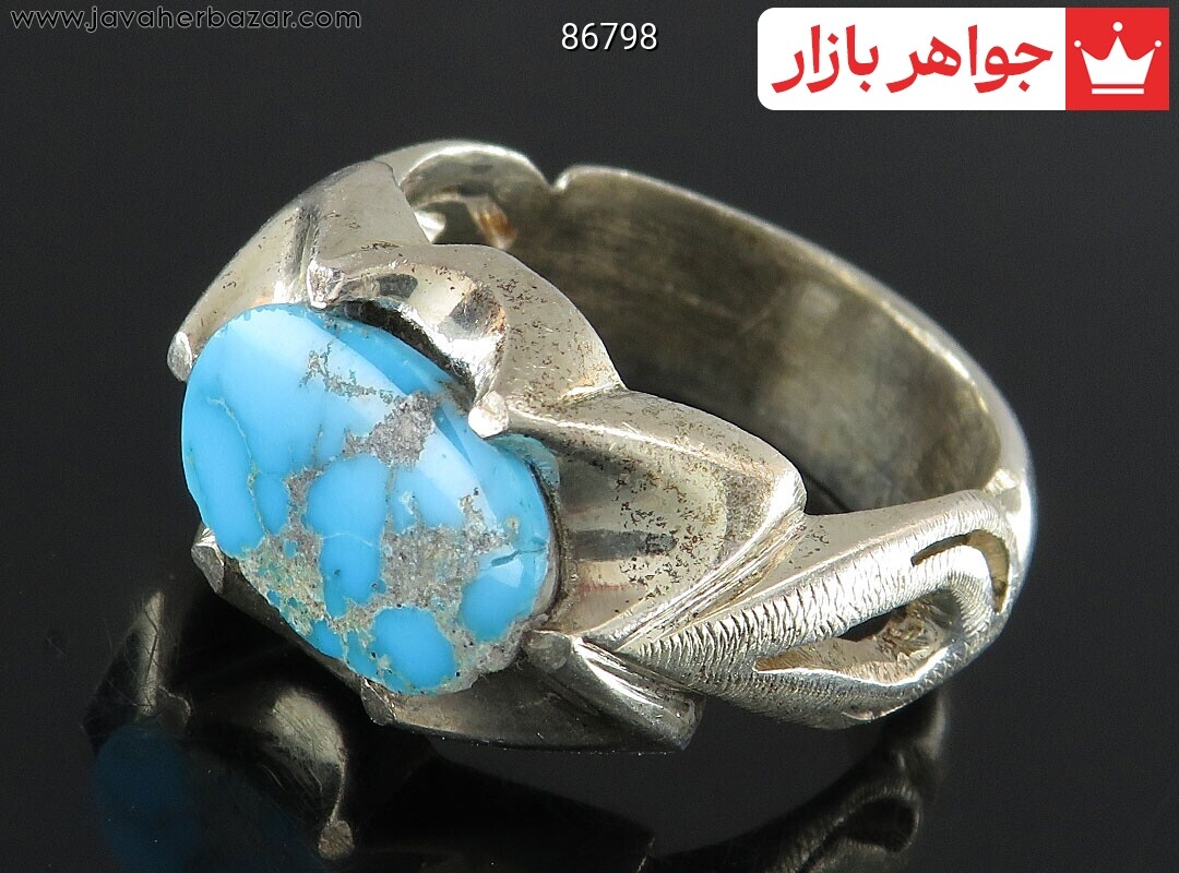 انگشتر نقره فیروزه نیشابوری رکاب اشکی مردانه دست ساز