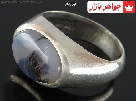انگشتر نقره عقیق سیاه شجر کلاسیک مردانه - 86859
