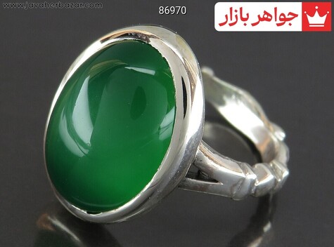 انگشتر نقره عقیق سبز کلاسیک مردانه