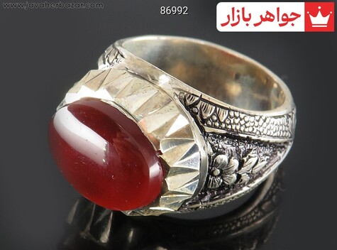 انگشتر نقره عقیق یمنی قرمز خوشرنگ مردانه دست ساز - 86992