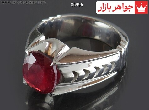 انگشتر نقره یاقوت آفریقایی قرمز فاخر مردانه دست ساز - 86996