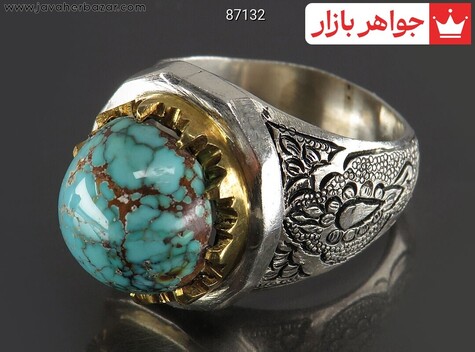 انگشتر نقره فیروزه نیشابوری خوشرنگ مردانه دست ساز - 87132