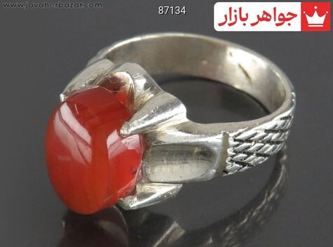 انگشتر نقره عقیق یمنی نارنجی خوشرنگ مردانه - 87134