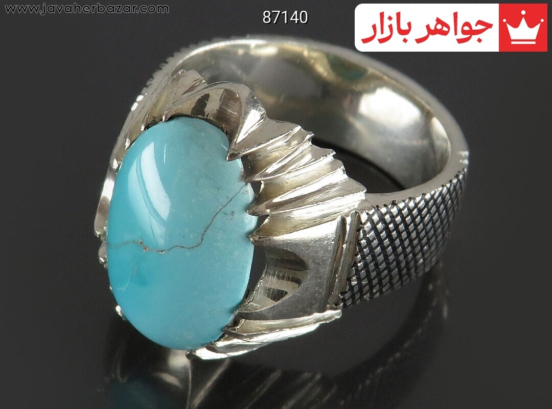 انگشتر نقره فیروزه نیشابوری خوش طبع مردانه دست ساز
