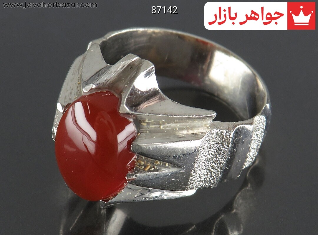 انگشتر نقره عقیق یمنی قرمز زیبا مردانه دست ساز