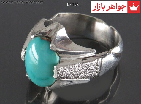 انگشتر نقره فیروزه نیشابوری مردانه دست ساز - 87152