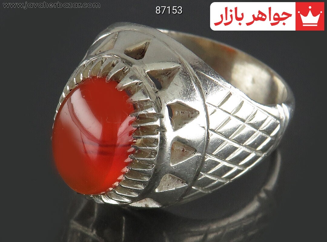انگشتر نقره عقیق یمنی نارنجی مردانه دست ساز