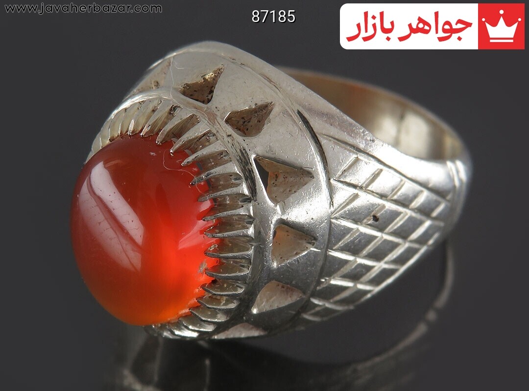 انگشتر نقره عقیق یمنی نارنجی خوشرنگ مردانه دست ساز