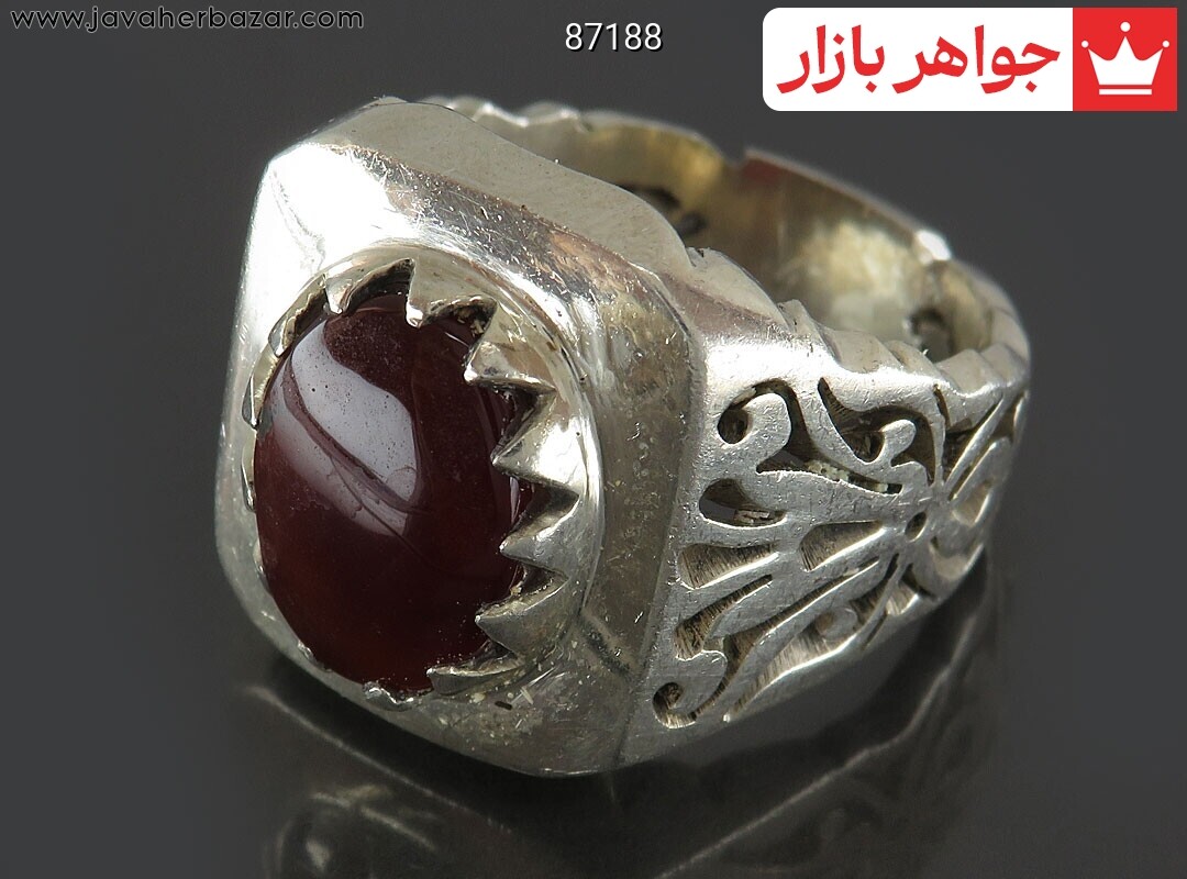انگشتر نقره عقیق یمنی قرمز کم نظیر مردانه دست ساز