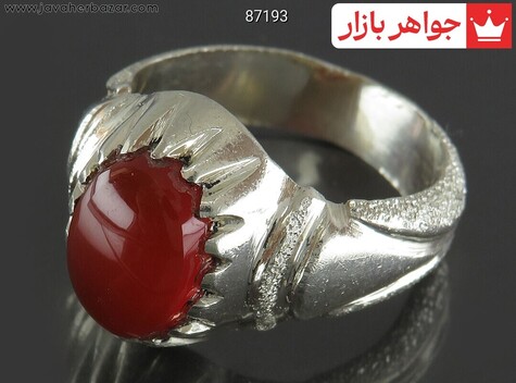 انگشتر نقره عقیق یمنی قرمز مردانه دست ساز - 87193