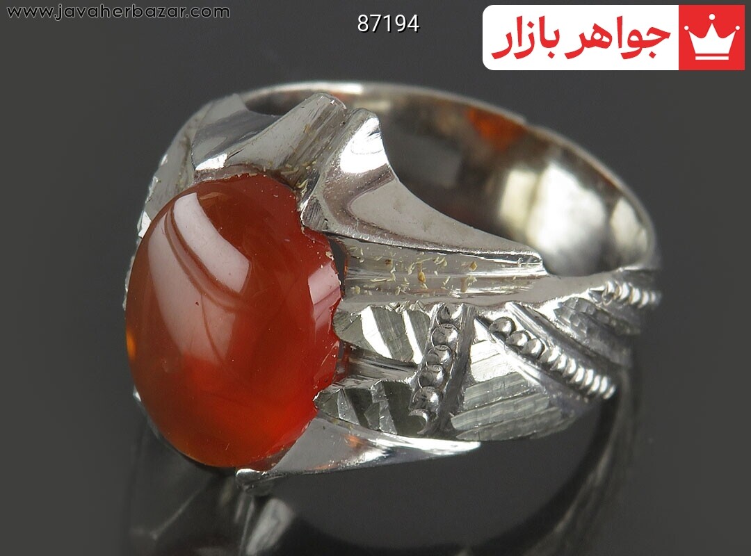انگشتر نقره عقیق یمنی نارنجی شیک مردانه دست ساز