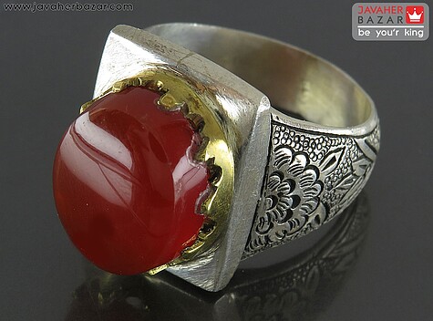 انگشتر نقره عقیق یمنی قرمز سلطنتی مردانه دست ساز - 87208