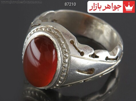 انگشتر نقره عقیق یمن سرخ مردانه دست ساز - 87210