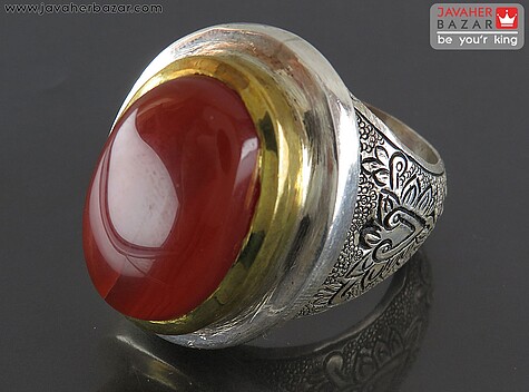 انگشتر نقره عقیق یمنی قرمز درشت سلطنتی مردانه دست ساز - 87214