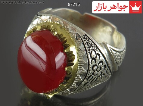 انگشتر نقره عقیق یمنی قرمز کم نظیر مردانه