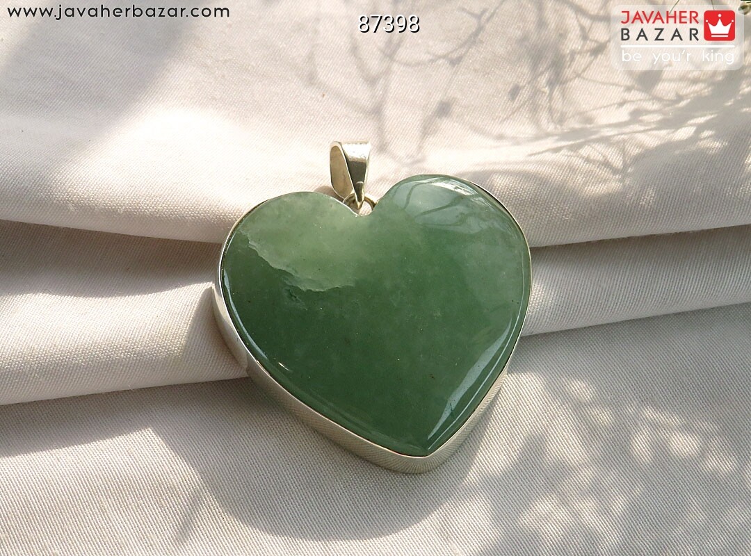 گردنبند نقره آونتورین سبز قلبی درشت دست ساز