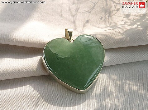 مدال نقره آونتورین سبز قلبی درشت دست ساز - 87398