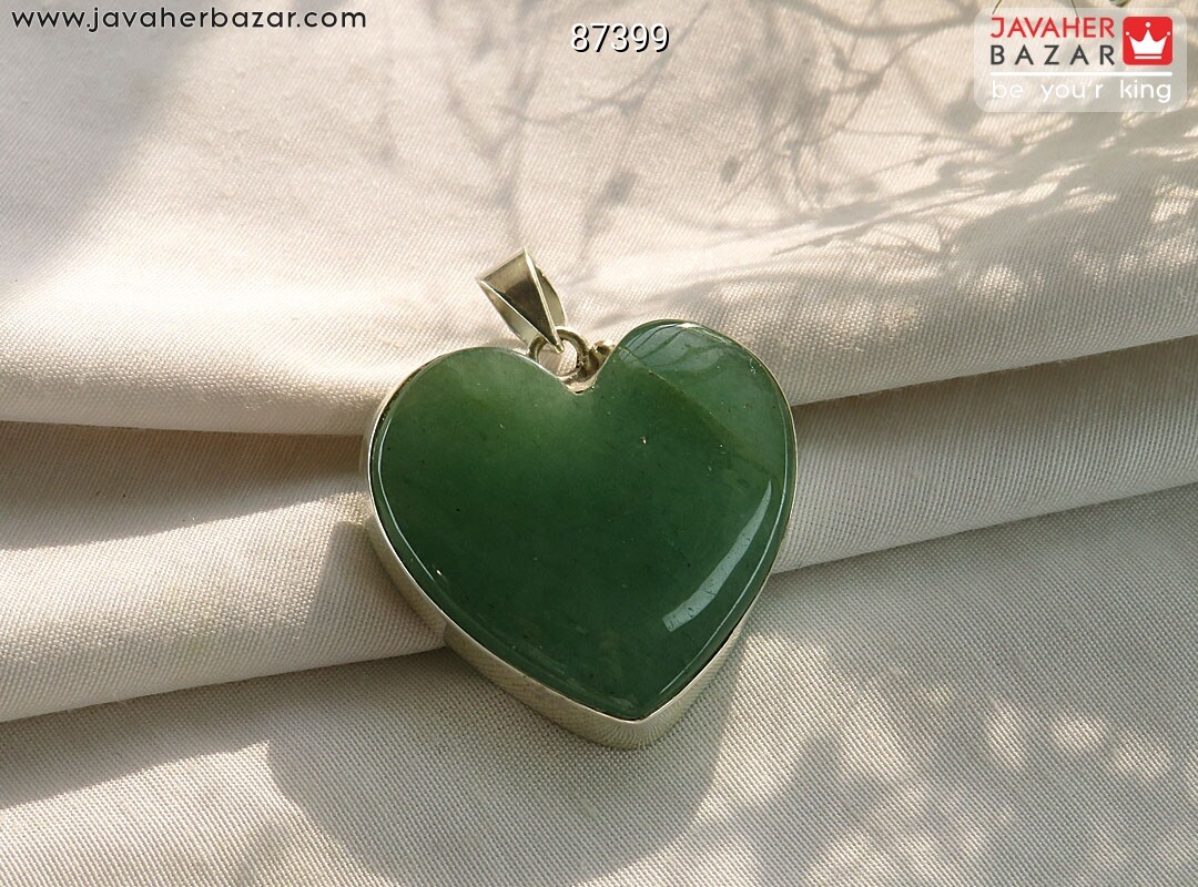 گردنبند نقره آونتورین سبز طرح قلب دست ساز