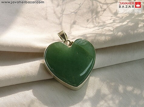 مدال نقره آونتورین سبز طرح قلب دست ساز - 87399