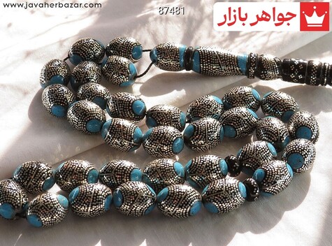 تسبیح یسر 33 دانه مرصع کاری نقره کوب