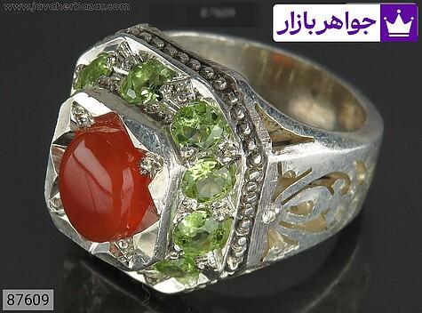 انگشتر عقیق یمنی سبز انگشتر نقره عقیق یمنی و زبرجد شیک مردانه - 87609