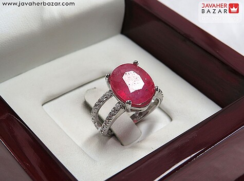 انگشتر نقره یاقوت قرمز الماس تراش زنانه