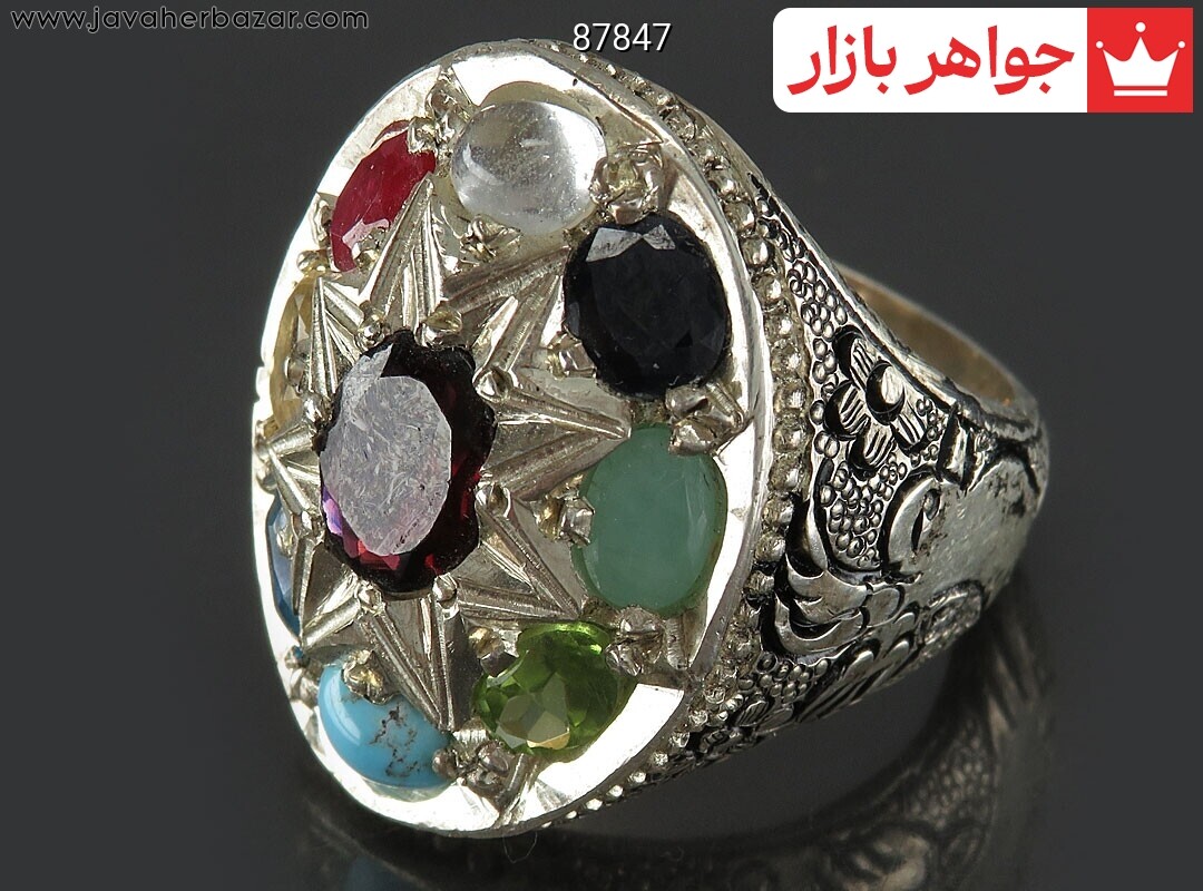 انگشتر نقره چندنگین کم نظیر مردانه دست ساز