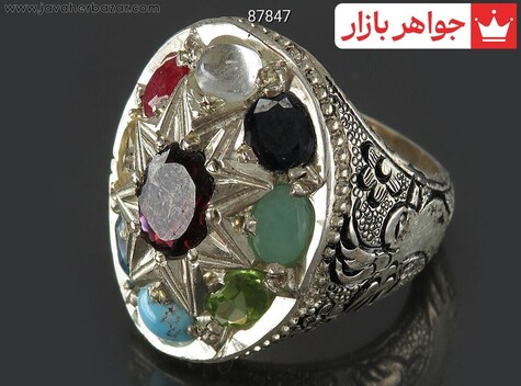 انگشتر نقره چندنگین کم نظیر مردانه دست ساز - 87847