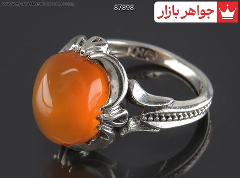 انگشتر نقره عقیق یمنی نارنجی زیبا مردانه - 87898