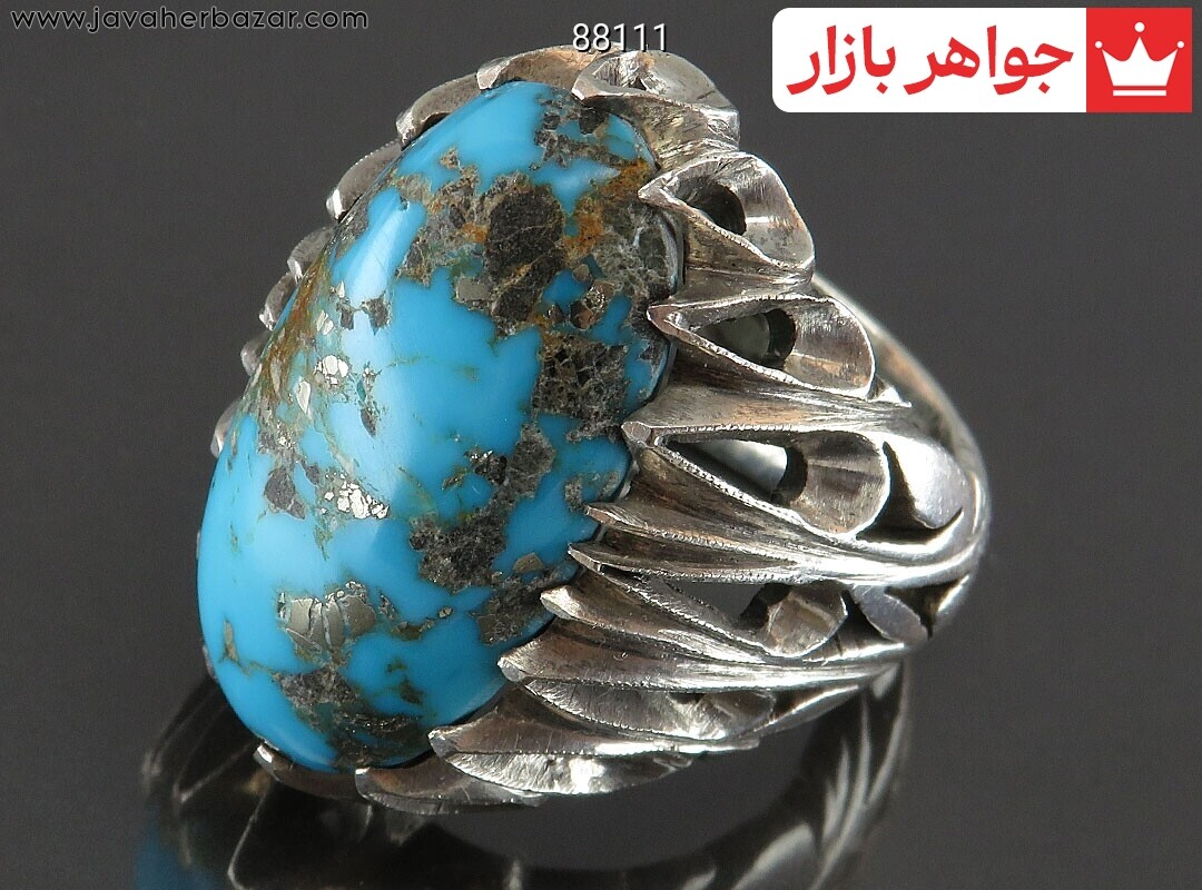 انگشتر نقره فیروزه نیشابوری کلکسیونی درشت کم نظیر مردانه دست ساز