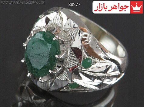 انگشتر نقره زمرد زامبیا آینه کاری لوکس مردانه دست ساز