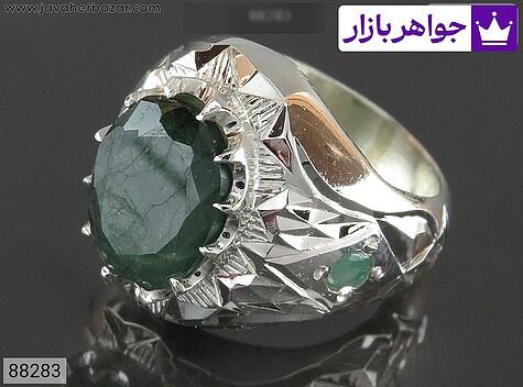 انگشتر نقره زمرد زامبیا آینه کاری مخراج زمرد مردانه دست ساز - 88283
