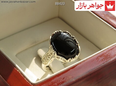 انگشتر نقره عقیق سیاه طرح مهتاب زنانه - 88433