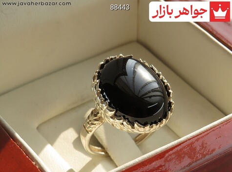 انگشتر نقره عقیق سیاه طرح شکوه زنانه - 88443