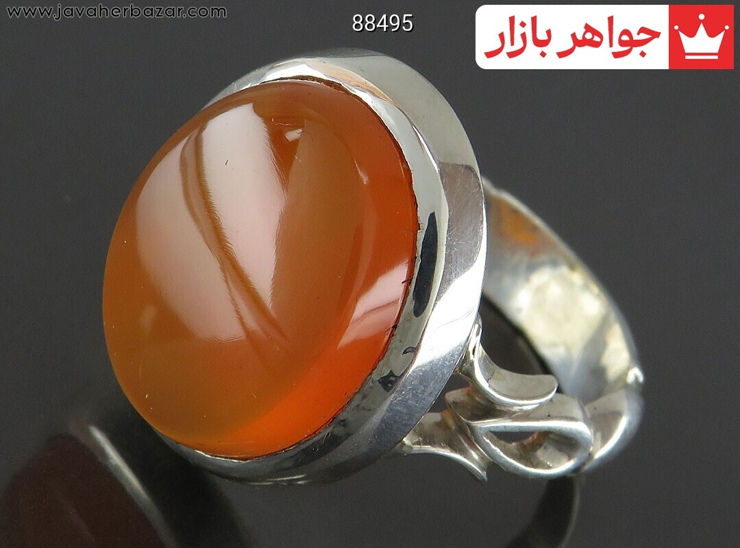 انگشتر نقره عقیق یمنی نارنجی کلاسیک مردانه