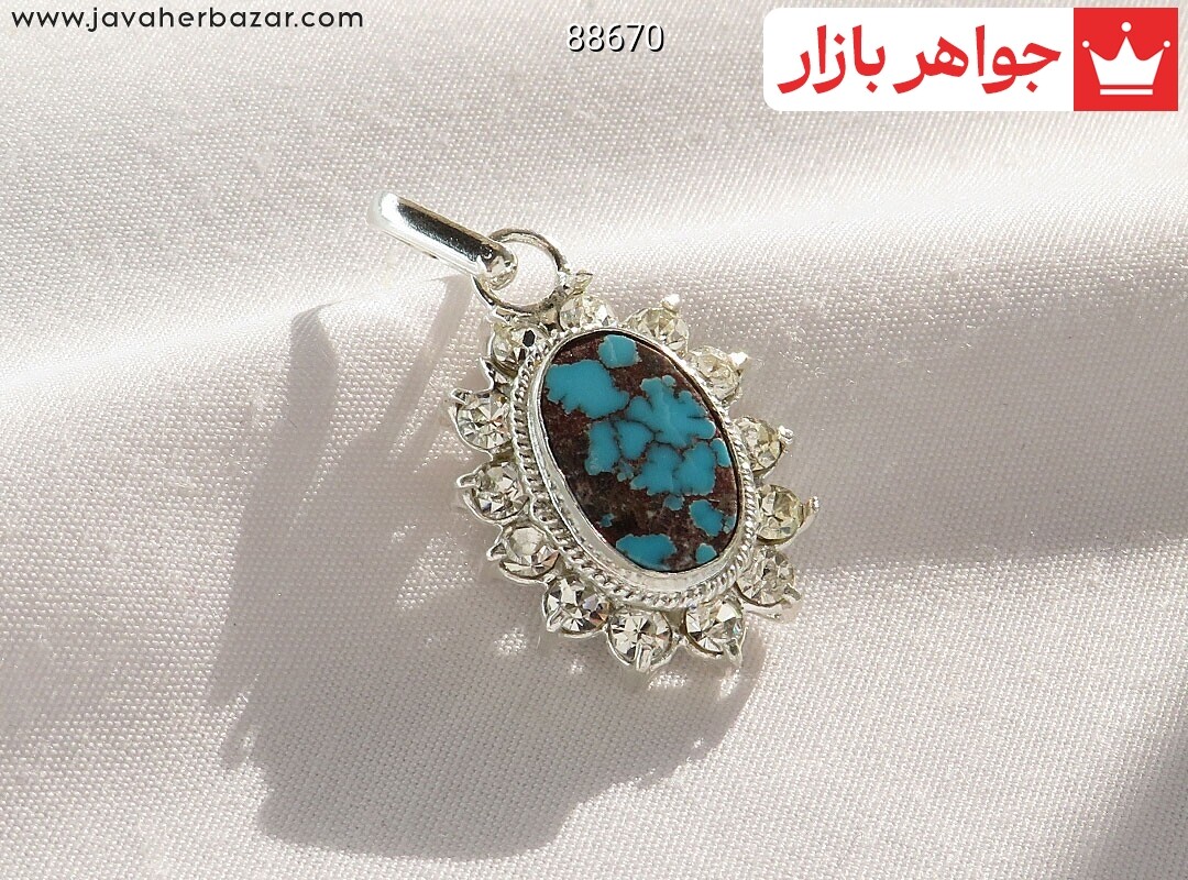 گردنبند نقره فیروزه نیشابوری طرح بهار