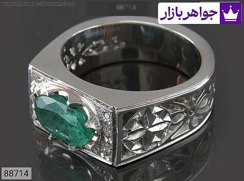 انگشتر نقره زمرد زامبیا ارزشمند مردانه دست ساز با برلیان اصل - 88714