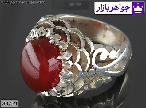 انگشتر نقره عقیق یمنی قرمز مردانه دست ساز - 88759