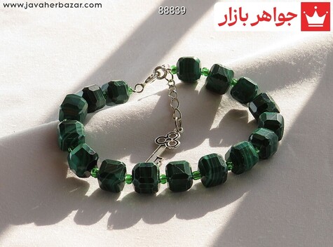 دستبند سنگی نقره مالاکیت جذاب خاص زنانه - 88839