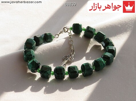 دستبند سنگی نقره مالاکیت جذاب و خاص زنانه - 88839