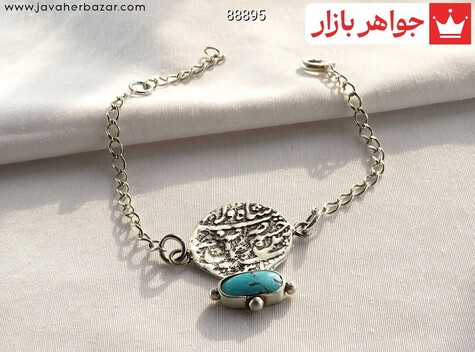 دستبند نقره فیروزه نیشابوری زنانه دست ساز