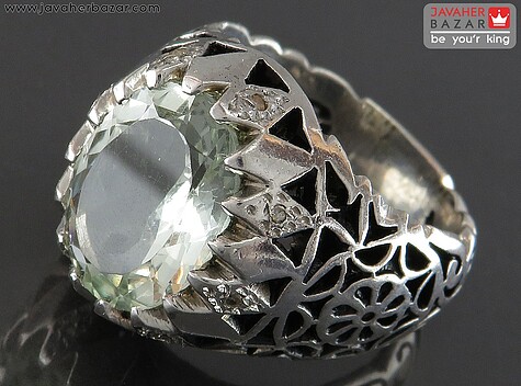 انگشتر نقره آکوامارین الماس تراش فاخر مردانه دست ساز با برلیان اصل - 88939