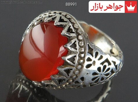 انگشتر نقره عقیق یمن شبکه کاری زیبا مردانه دست ساز - 88991