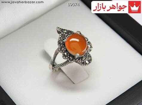 انگشتر نقره عقیق یمنی نارنجی زیبا زنانه