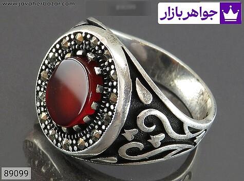 انگشتر نقره عقیق مارکازیت زیبا مردانه - 89099