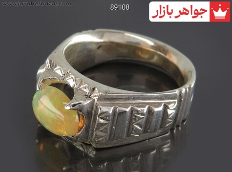 انگشتر نقره اپال اتیوپی کم نظیر مردانه دست ساز - 89108