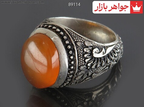 انگشتر نقره عقیق یمنی نارنجی مردانه دست ساز - 89114
